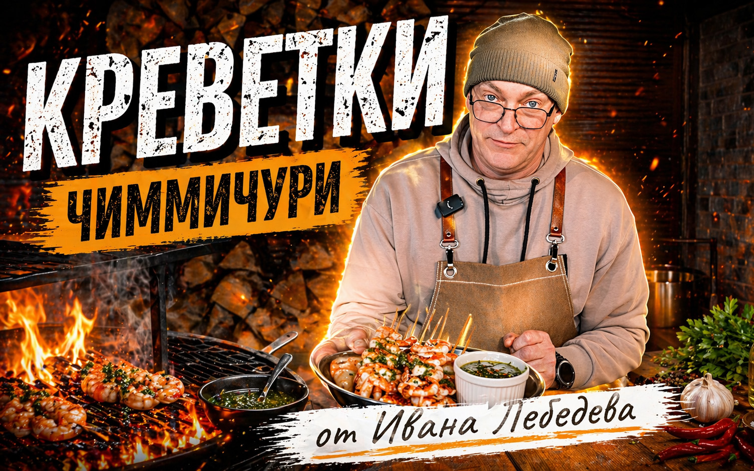Креветки с соусом чимичурри на очаге OFYR от Ивана Лебедева